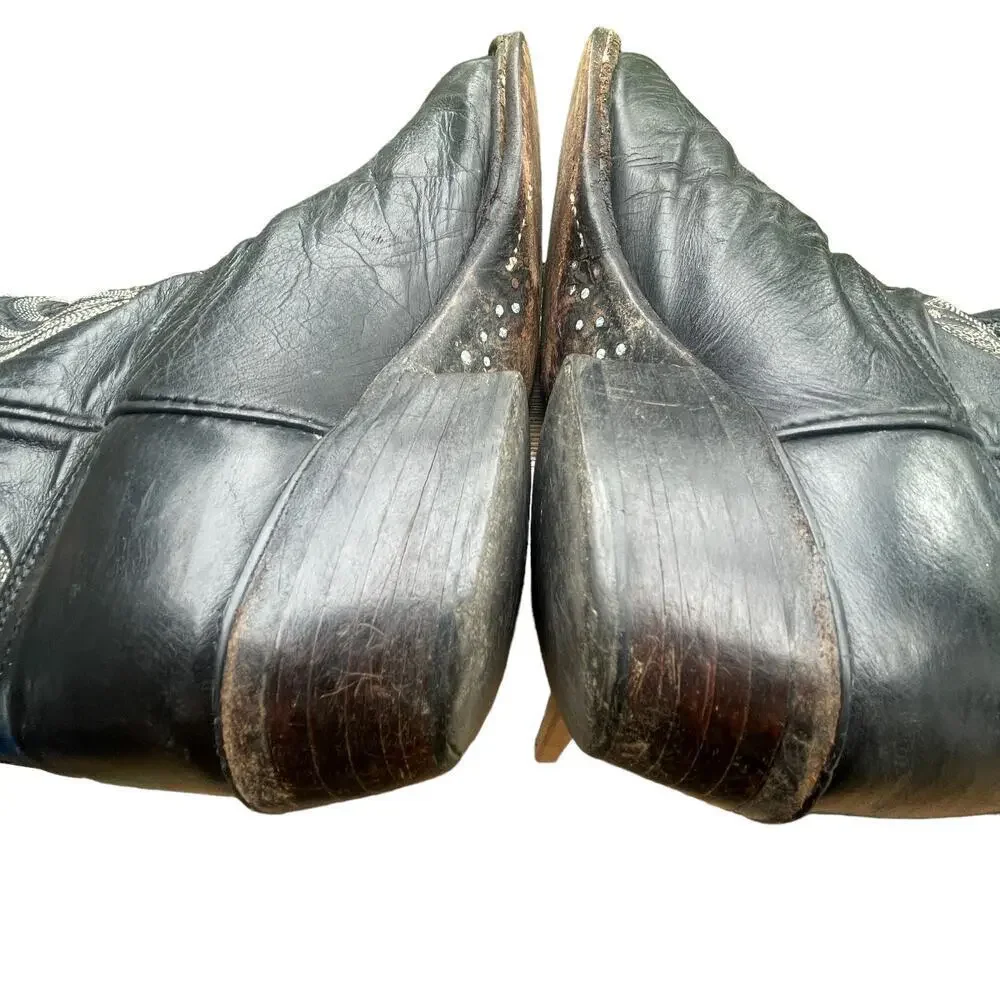 Lucchese 2000 Black Leather Cowboy Boots Snip Toe Mens 8 D